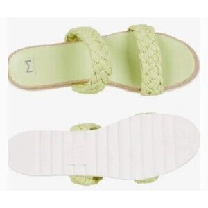New MARC FISHER LTD Jaimee Espadrille Slide Sandals in Citron Leather Size 5.5M.